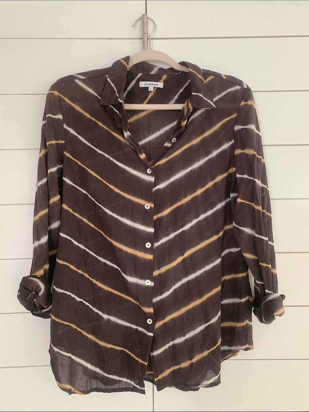 Isolana Brown Cotton Striped Button-Down Shirt